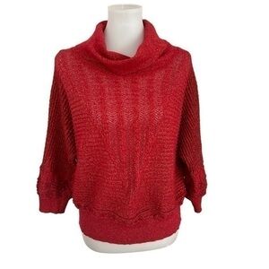 Cathy Daniels red with metallic gold Knick three-quarter length sleeve sweater